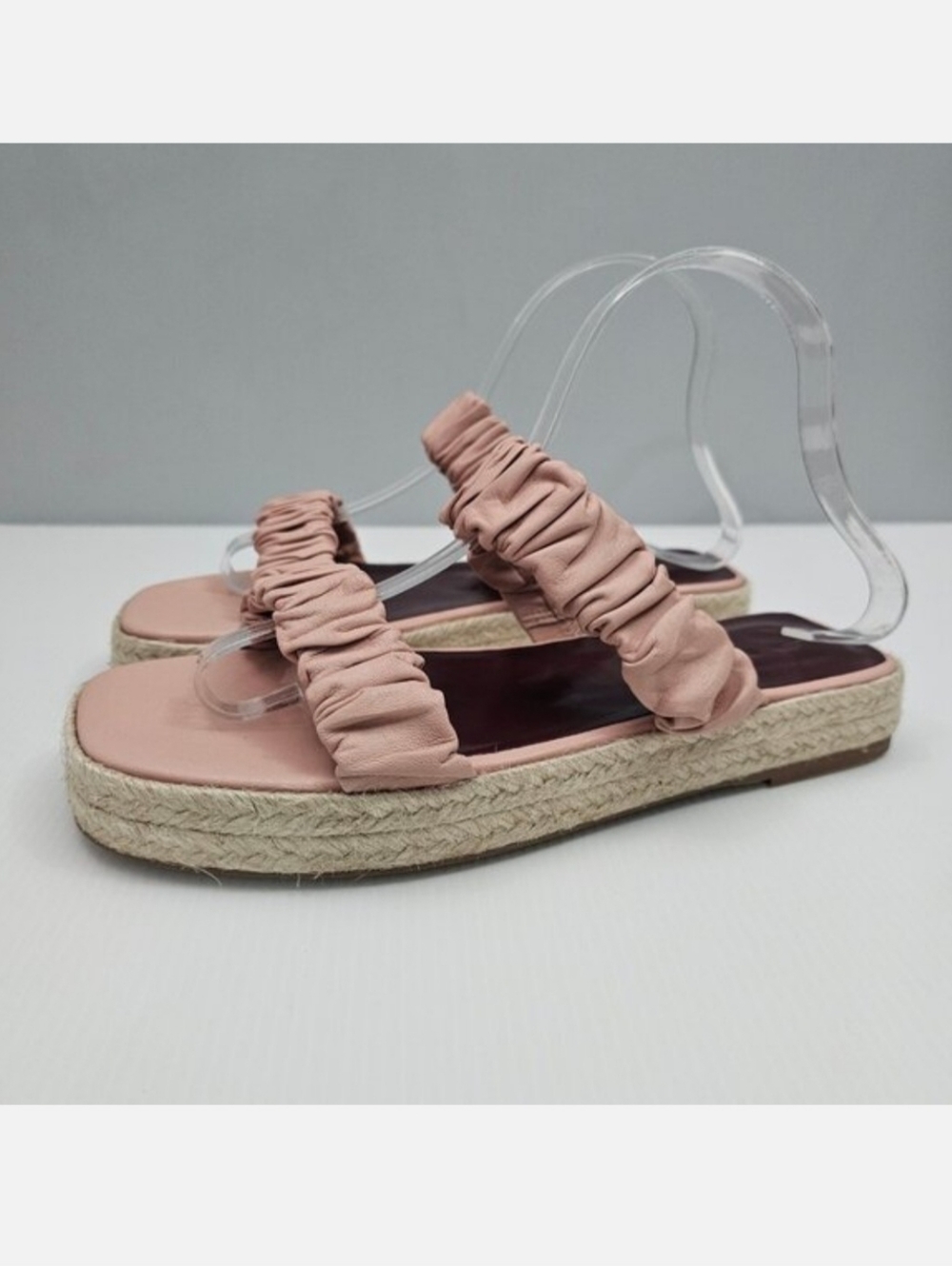 STAUD Pink Ruched Espadrille Slide Sandals
